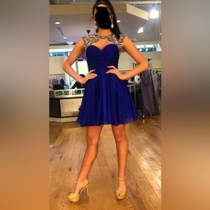 Stunning Royal Blue Cocktail Dress with Beaded Top